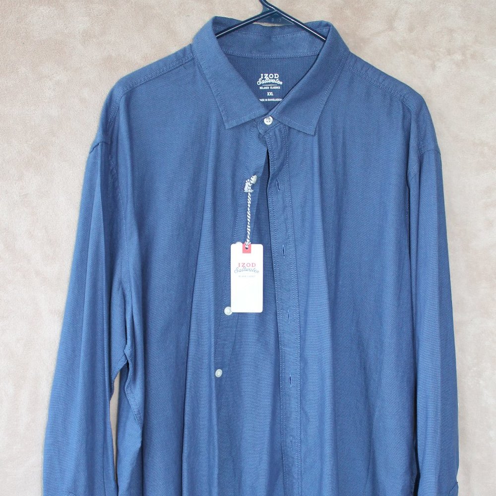 NWT - IZOD Saltwater Button-Down Shirt - XXL -Blue